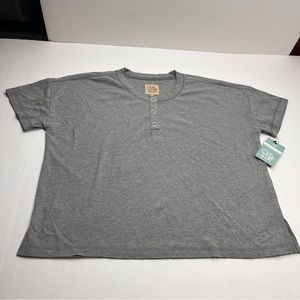 Chaser Womens Size 1X Grey Gray Boxy Short Sleeve Ribbed Henley‎ Top Shirt NEW